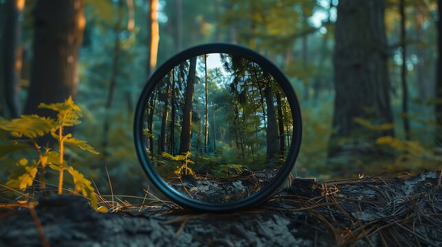 Forest reflection in lens