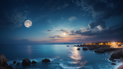 Night landscape with moon Over the Sea