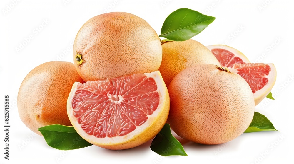 Poster Pile grapefruit Grapefruit full macro shoot fruit healthy food ingredient on white isolated Grapefruit clipping path : Generative AI