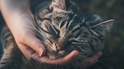 human hand stroking a cat closeup : Generative AI