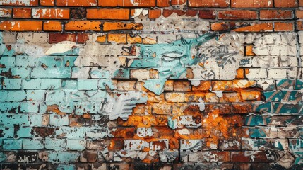 A section of an old brick wall with graffiti art, blending history with modern urban culture.