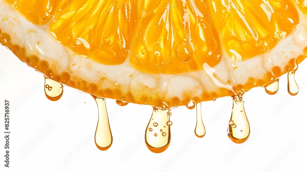 Aufkleber fresh orange juice dripping isolated on white background : generative ai