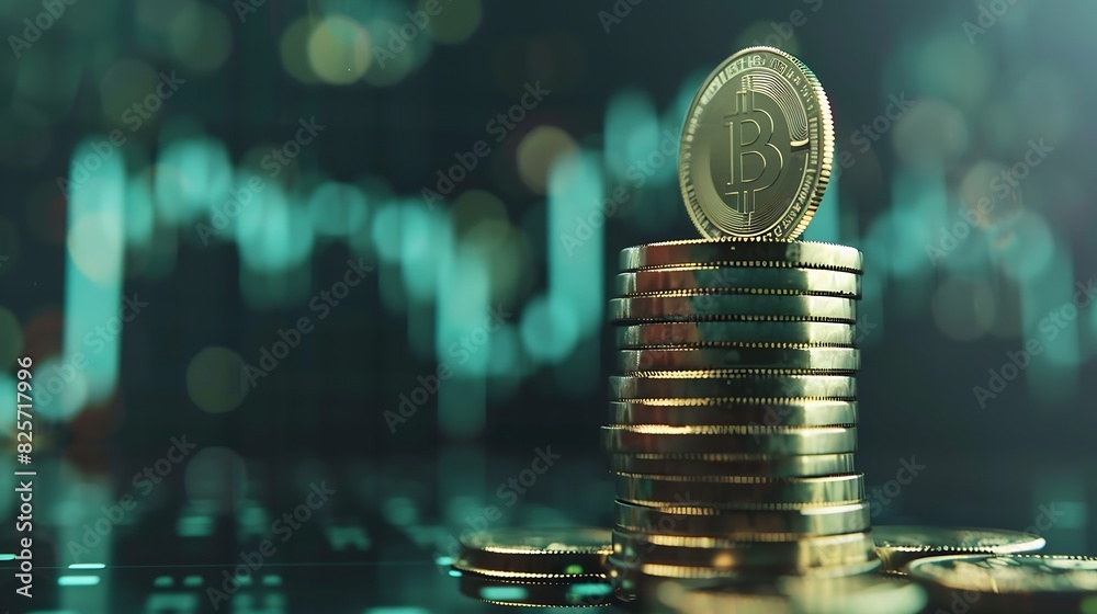 Poster Stack of coin with trading graph financial investment concept : Generative AI