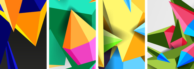 Set of triangle geometric low poly 3d shapes posters