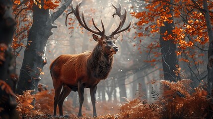 Huge stag in forest full view