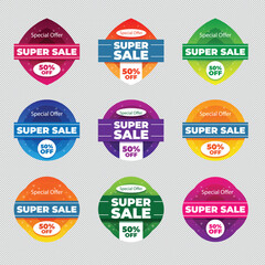 Set of vector red starburst, sunburst badges. Simple flat style vintage labels, stickers with sale discount text. Sale quality tags and labels. Template banner shopping badges