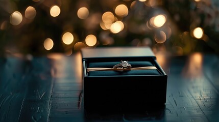 A surprise proposal scene with a ring hidden inside a gift box, capturing a moment of pure emotion.