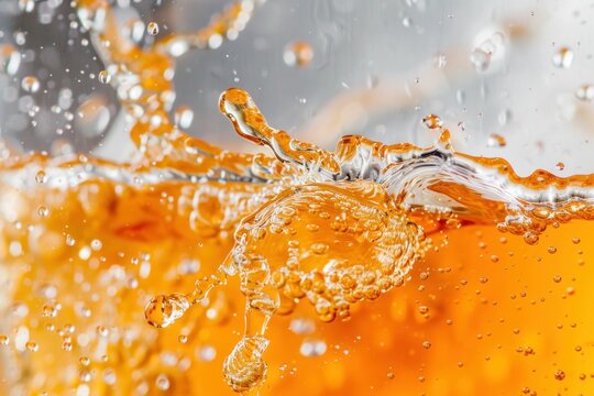 Refreshing orange juice splash close up for summer hydration and wellness concept