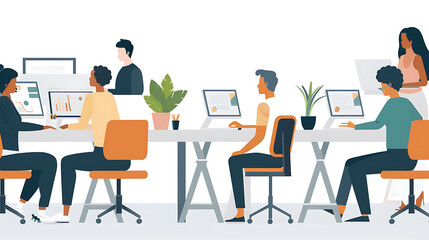 People from various backgrounds collaborating in the office.  A varied group of individuals collaborating in the office.
