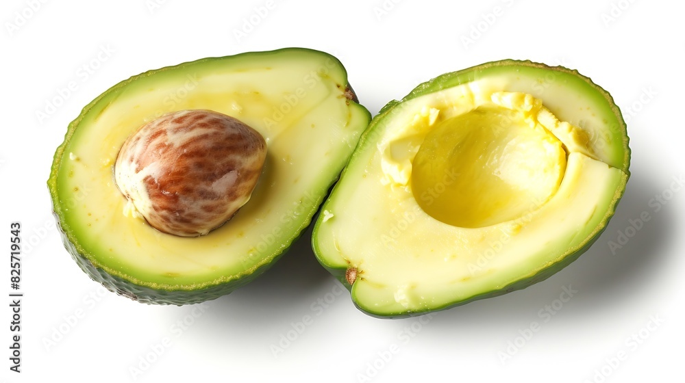 Poster Avocado cut in half isolated on white background Clipping path : Generative AI