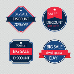 Set of vector red starburst, sunburst badges. Simple flat style vintage labels, stickers with sale discount text. Sale quality tags and labels. Template banner shopping badges