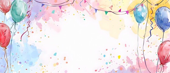 Whimsical Doodle Border Design with Balloons Streamers and Twinkling Lights for New Year s Mockup or Print Background