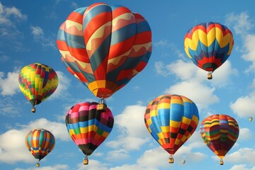 Obraz premium A cluster of colorful hot air balloons drifting lazily across the sky, their vibrant hues a celebration of freedom.