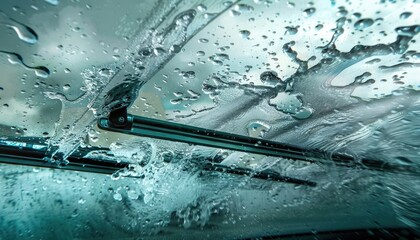 A close-up of windshield wipers in action, sweeping away the remnants of a passing storm.