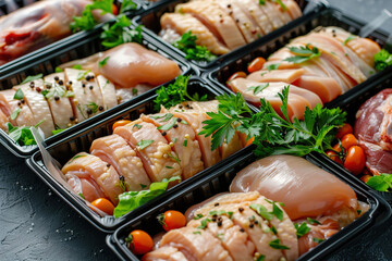 Meat and poultry in biodegradable packaging.