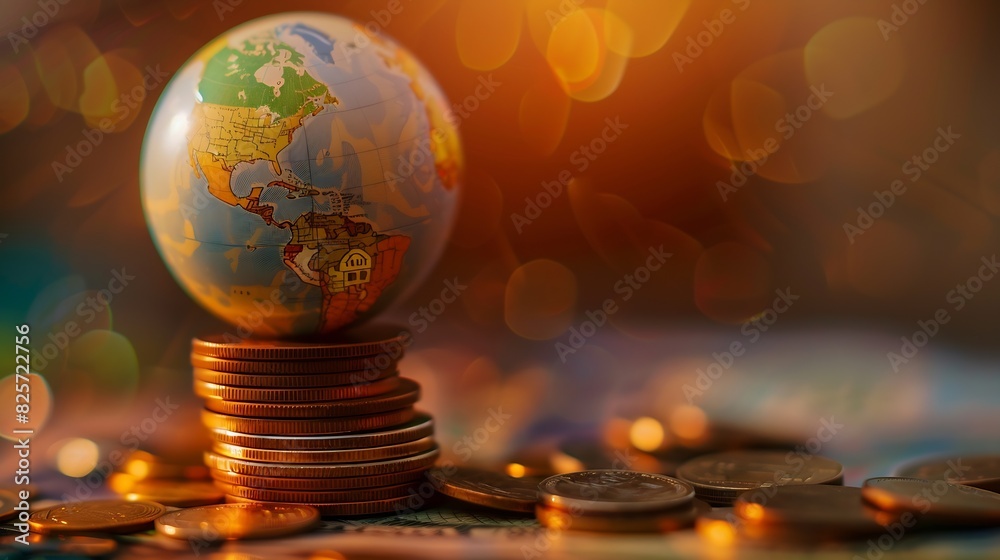 Aufkleber Globe and stack with coins Money makes the world go round : Generative AI