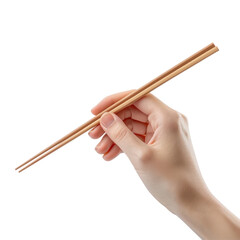 hand holding chopsticks isolated on transparent png