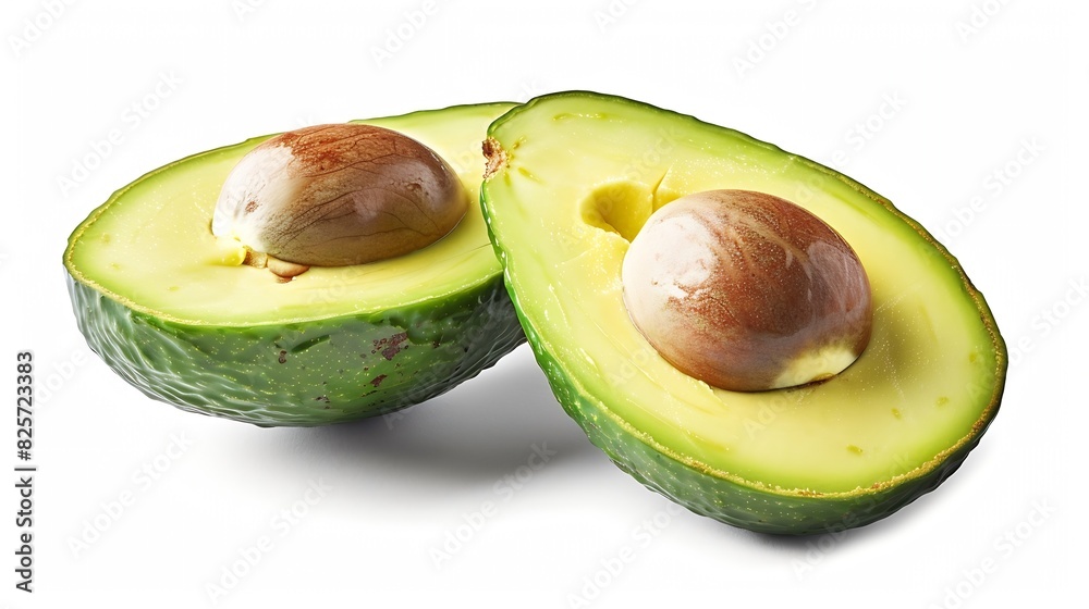 Poster Avocado cut in half isolated on white background Clipping path : Generative AI