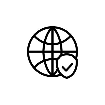 Shield globe icon. Shield with check mark in the middle Protection icon concept, sefty security protection 