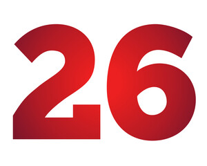 Red gradient color number 26 illustration on transparent background
