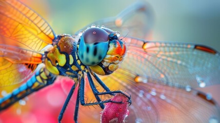 Vibrant and stunning close up image of a dragonfly