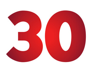 Red gradient color number 30 illustration on transparent background