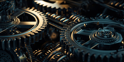 close up of various gears and machinery, generative AI