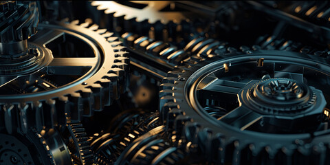 Fototapeta premium close up of various gears and machinery, generative AI