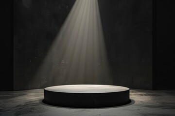 Product showcase with spotlight. Black studio room background. Use as montage for product display -...