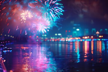 A close up of New Years Day fireworks exploding in the night sky