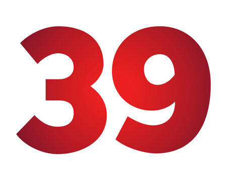 Red gradient color number 39 thirty nine illustration on transparent background