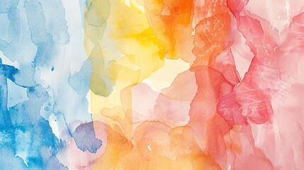 Watercolor texture with a playful blend of bright primary colors in abstract shapes