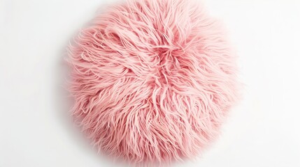 Round fluffy pink pillow isolated Pink soft cushion against the white One pillow with decorative fluffy case Top view : Generative AI