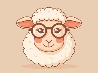 Naklejka premium Cute cartoon sheep wearing glasses. Smiling and looking friendly.