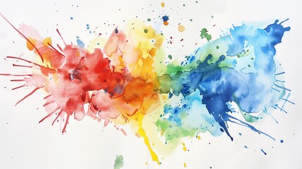 Bold watercolor splatters in primary colors, dynamic and artistic