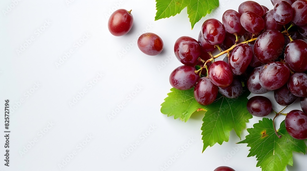 Aufkleber Red grape with leaves isolated on white background : Generative AI