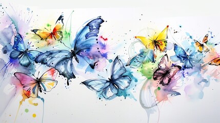 Delicate watercolor butterflies, whimsical and colorful