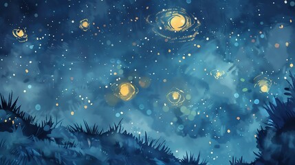 Soft watercolor starry night with twinkling stars, dreamy and calm