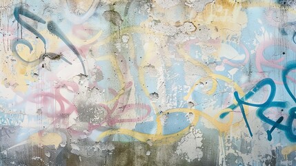 Subtle watercolor graffiti with pastel colors on concrete, soft urban texture