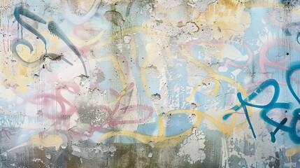 Obraz premium Subtle watercolor graffiti with pastel colors on concrete, soft urban texture