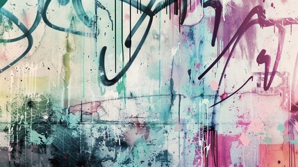 Subtle watercolor graffiti with muted colors and smooth lines, understated urban background