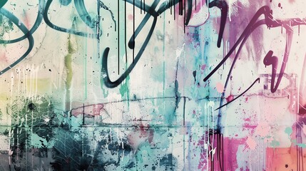 Fototapeta premium Subtle watercolor graffiti with muted colors and smooth lines, understated urban background