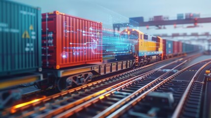 Fototapeta premium Close up of a freight train loaded with containers