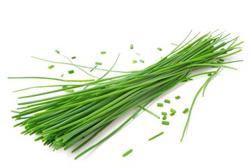 Fresh chives with slender green stems isolated on white background