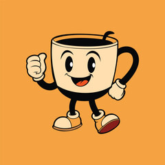 Retro style animated cup of tea relax and happy cartoon stlyle illustration