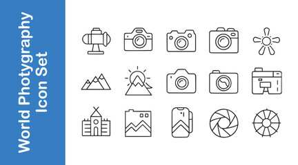 World photography Icons set with editable vector outline.