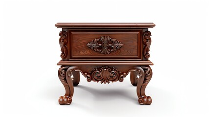 bedside table isolated on a white background wood carving mahogany : Generative AI