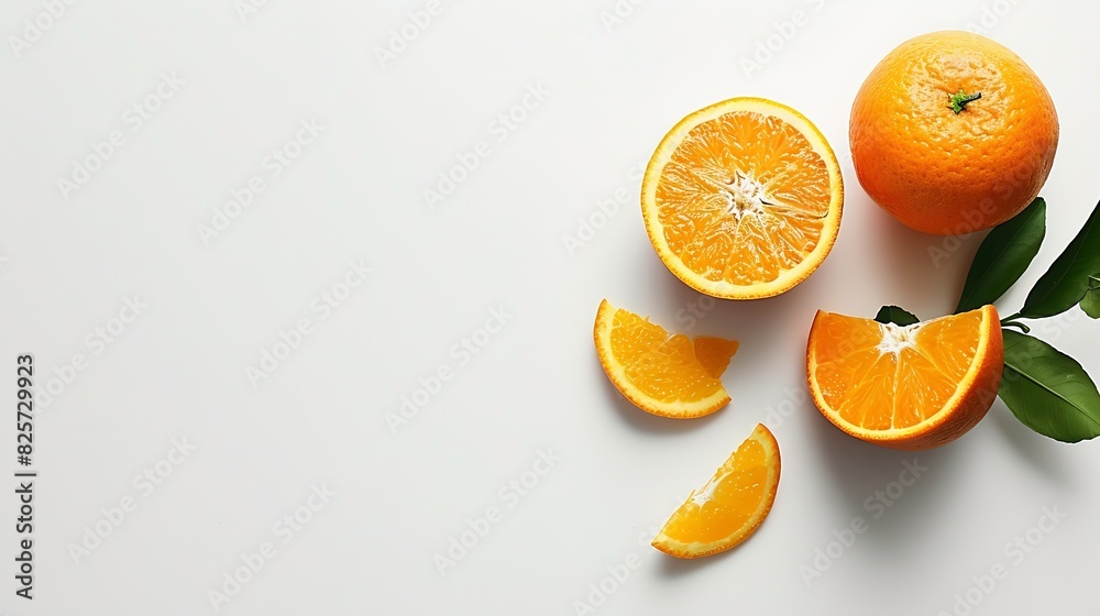 Aufkleber Isolated oranges Whole single orange fruit with leaf and piece isolated on white background with clipping path : Generative AI