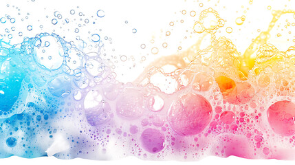 Colorful sudsy bubbles isolated on a white background, complete with a clipping path for easy use.