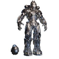 robot 3d rendering metal and glass
